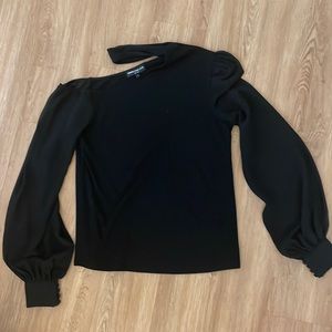 Generation love size small black open neck chiffon sleeve top